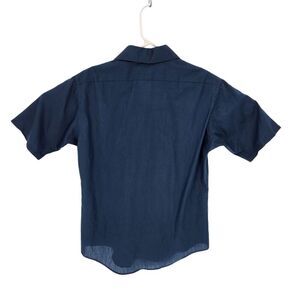 Vintage JCPenney Satin Touch Navy Blue Short Sleeve Button-up Mens Shirt Medium
